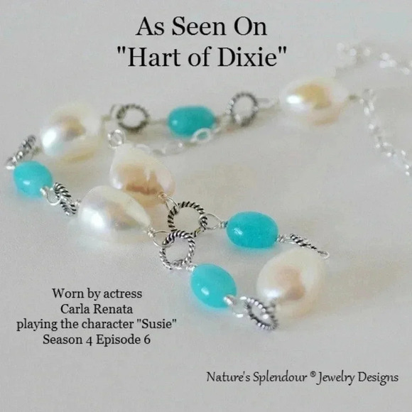 Nature’s Splendour®️LLC Jewelry - Worn On TV, Hart Of Dixie, Peruvian Amazonite, Pearl Necklace